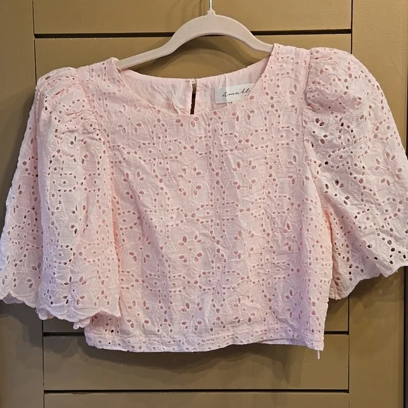 Amabelle By Mabel Eyelet Lace Puff Sleeve Crop Top & Skirt Set Size Small - Picture 6 of 12
